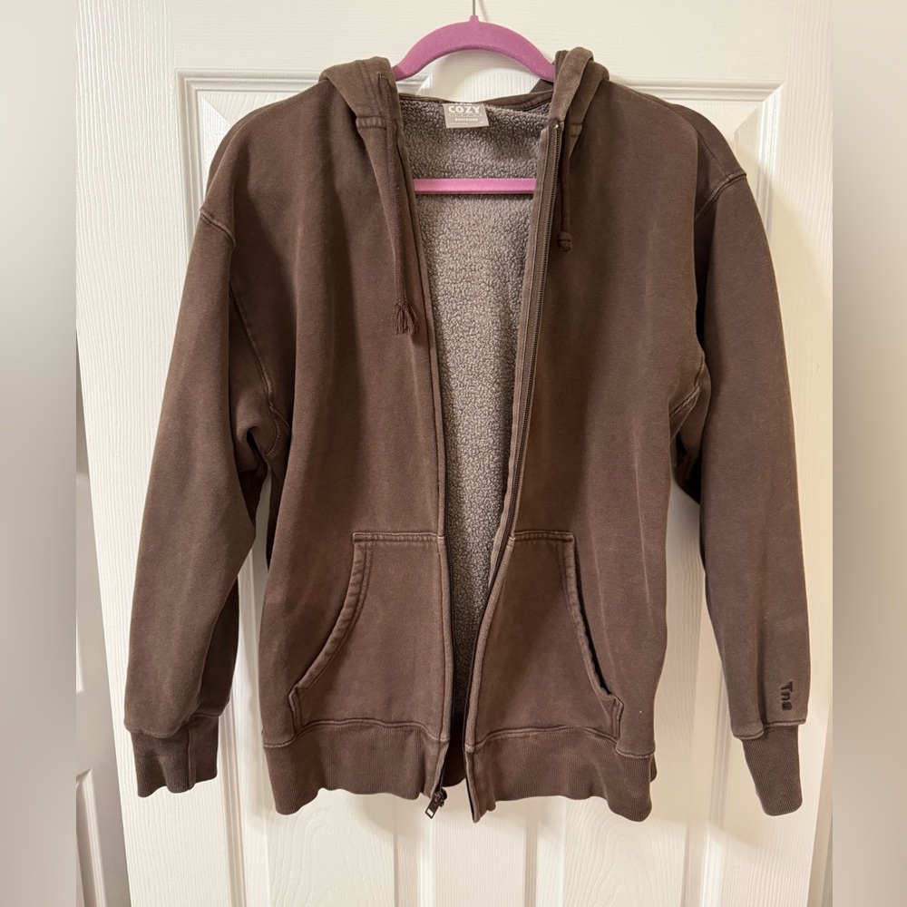 TNA Cozy Fleece Boyfriend Hoodie in Brown